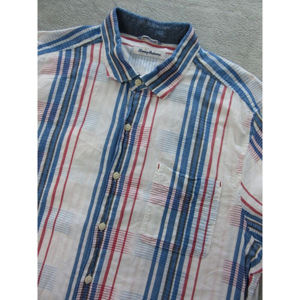 Tommy Bahama Shirt Sz XL Short Sleeve Buttons Striped Blue Red